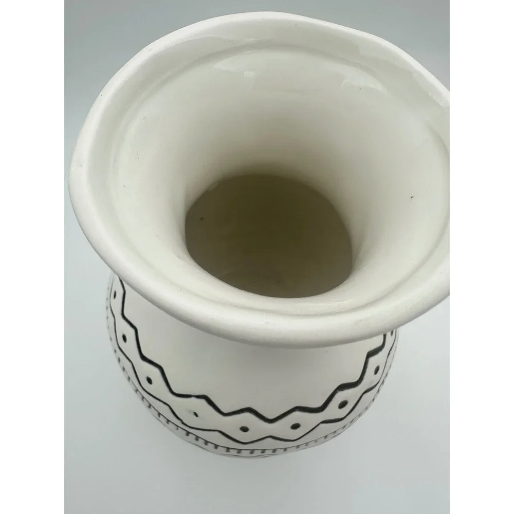 Handmade Ceramic Tribal Geometric Bud Vase Black White Boho Pottery Decorative